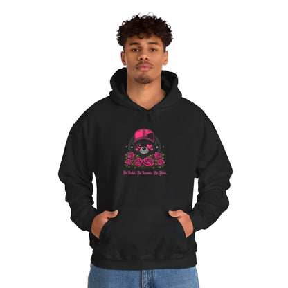 Hoodie — Cute Bear with Helmet & Roses “Ride Bold, Be Kind” Graphic