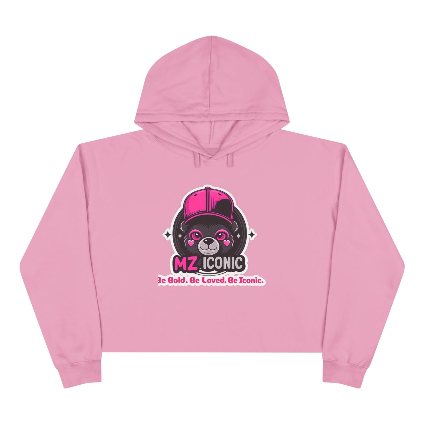 Crop Hoodie — "MZ Iconic" Cute Pink Bear Graphic Cropped Hoodie