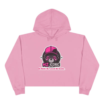 Crop Hoodie — "MZ Iconic" Cute Pink Bear Graphic Cropped Hoodie