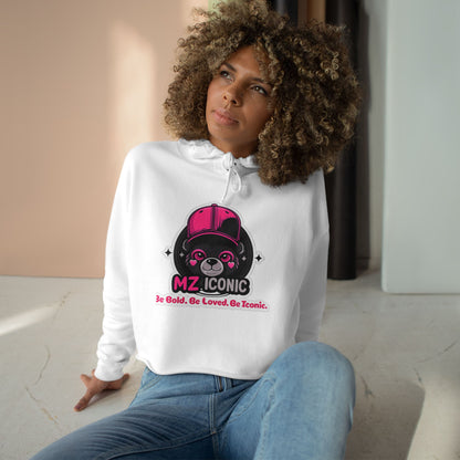 Crop Hoodie — "MZ Iconic" Cute Pink Bear Graphic Cropped Hoodie
