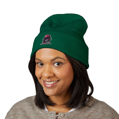 Skull & Roses Embroidered Beanie — Classic Cuffed Winter Hat