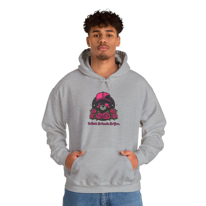 Hoodie — Cute Bear with Helmet & Roses “Ride Bold, Be Kind” Graphic