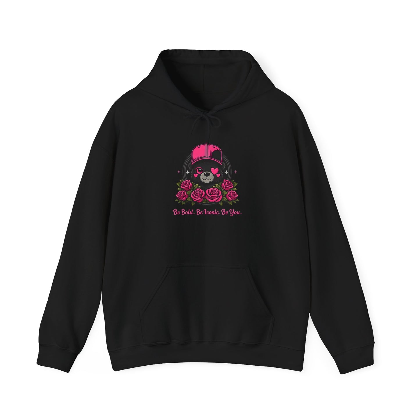 Hoodie — Cute Bear with Helmet & Roses “Ride Bold, Be Kind” Graphic