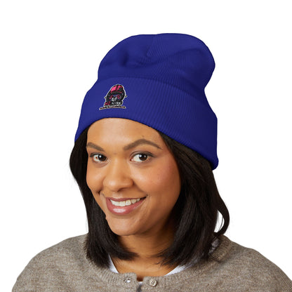 Skull & Roses Embroidered Beanie — Classic Cuffed Winter Hat