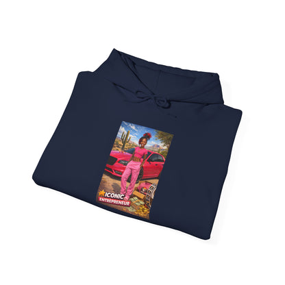 Retro Luxury Hoodie — Pink Sports Car Poster Graphic
