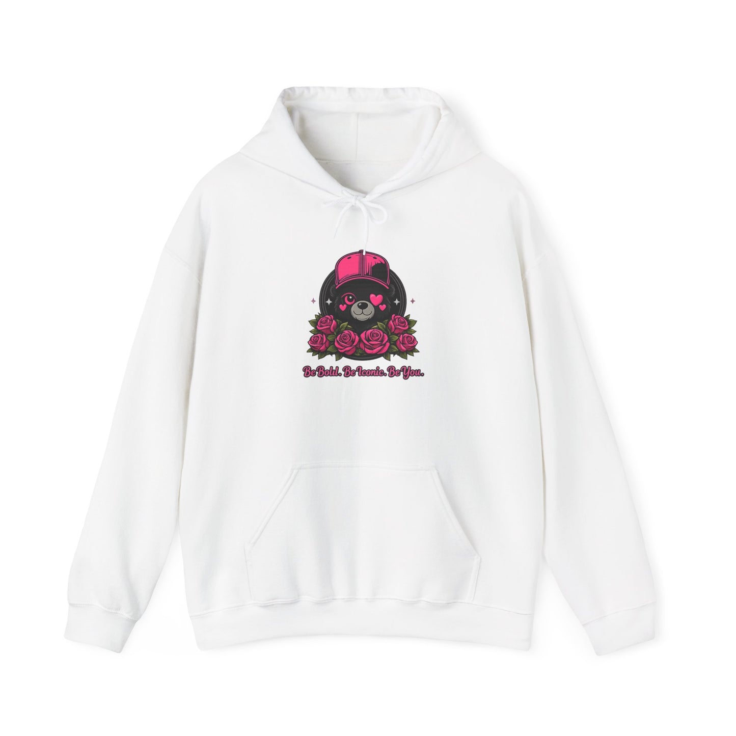 Hoodie — Cute Bear with Helmet & Roses “Ride Bold, Be Kind” Graphic