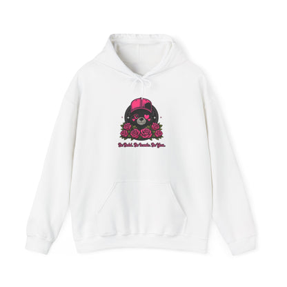 Hoodie — Cute Bear with Helmet & Roses “Ride Bold, Be Kind” Graphic