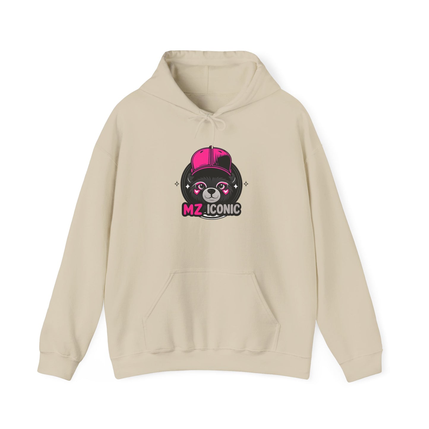 Iconic Bear Hoodie – "MZ_ICONIC" Cute Pink Helmet Graphic