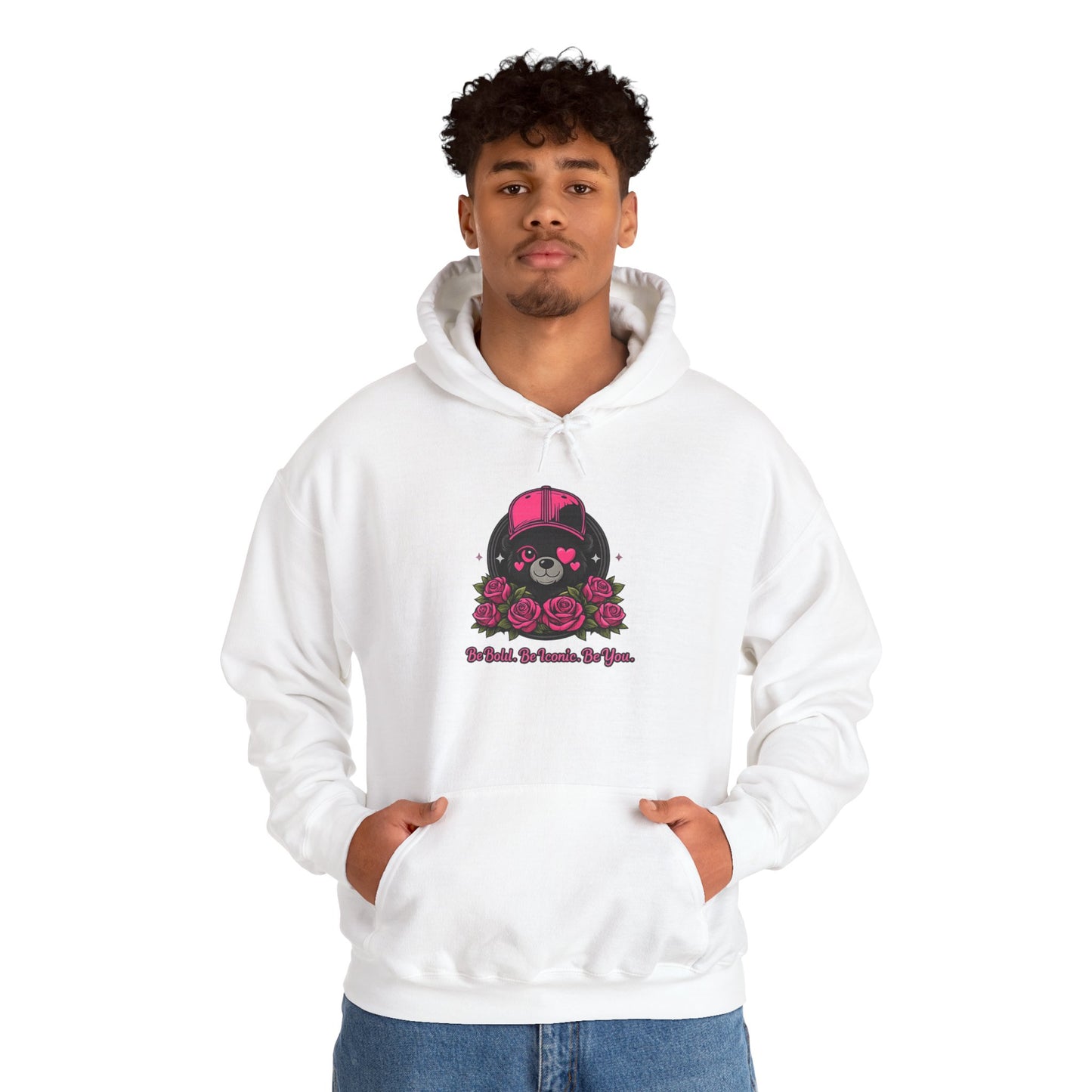 Hoodie — Cute Bear with Helmet & Roses “Ride Bold, Be Kind” Graphic