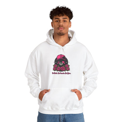 Hoodie — Cute Bear with Helmet & Roses “Ride Bold, Be Kind” Graphic