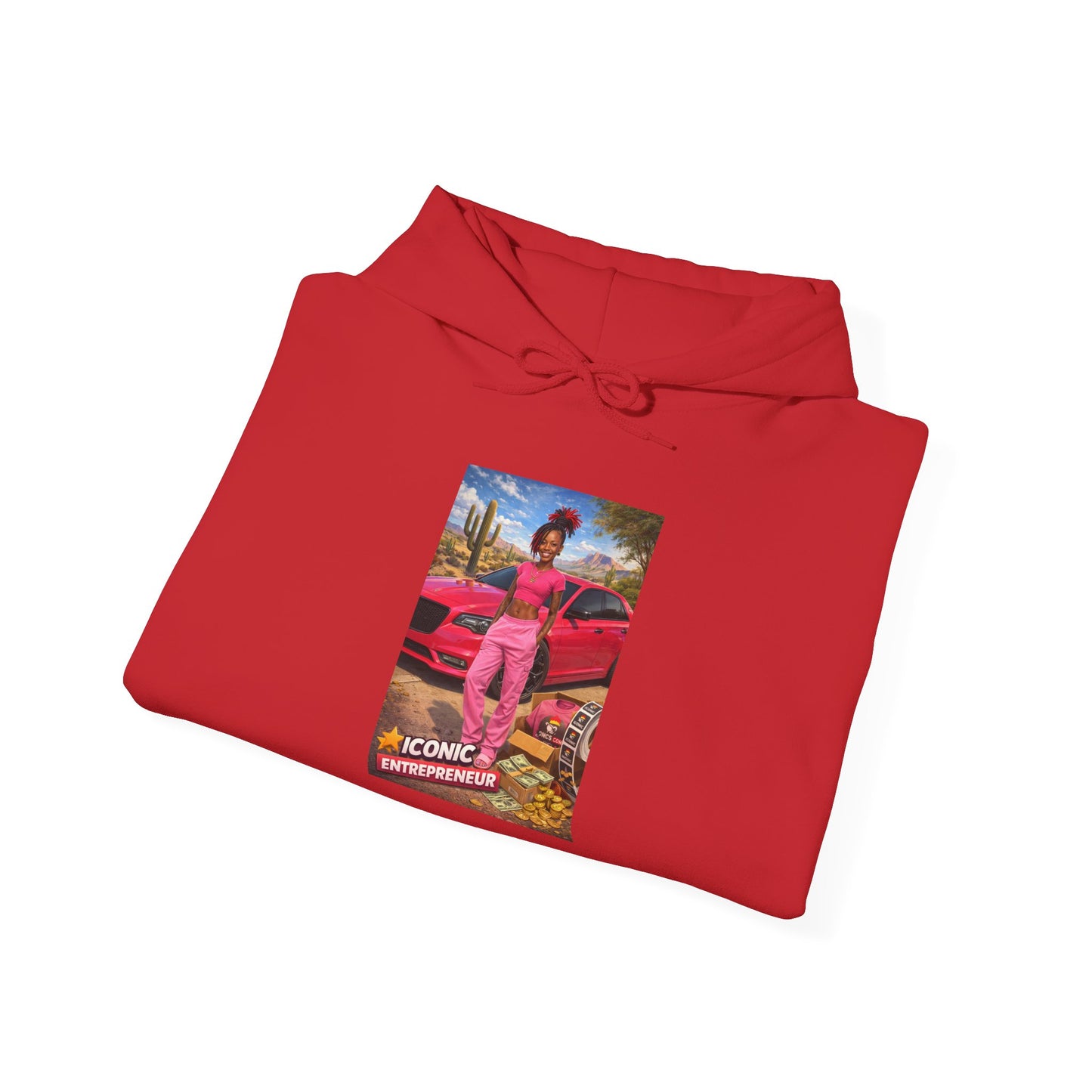 Retro Luxury Hoodie — Pink Sports Car Poster Graphic