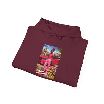 Retro Luxury Hoodie — Pink Sports Car Poster Graphic