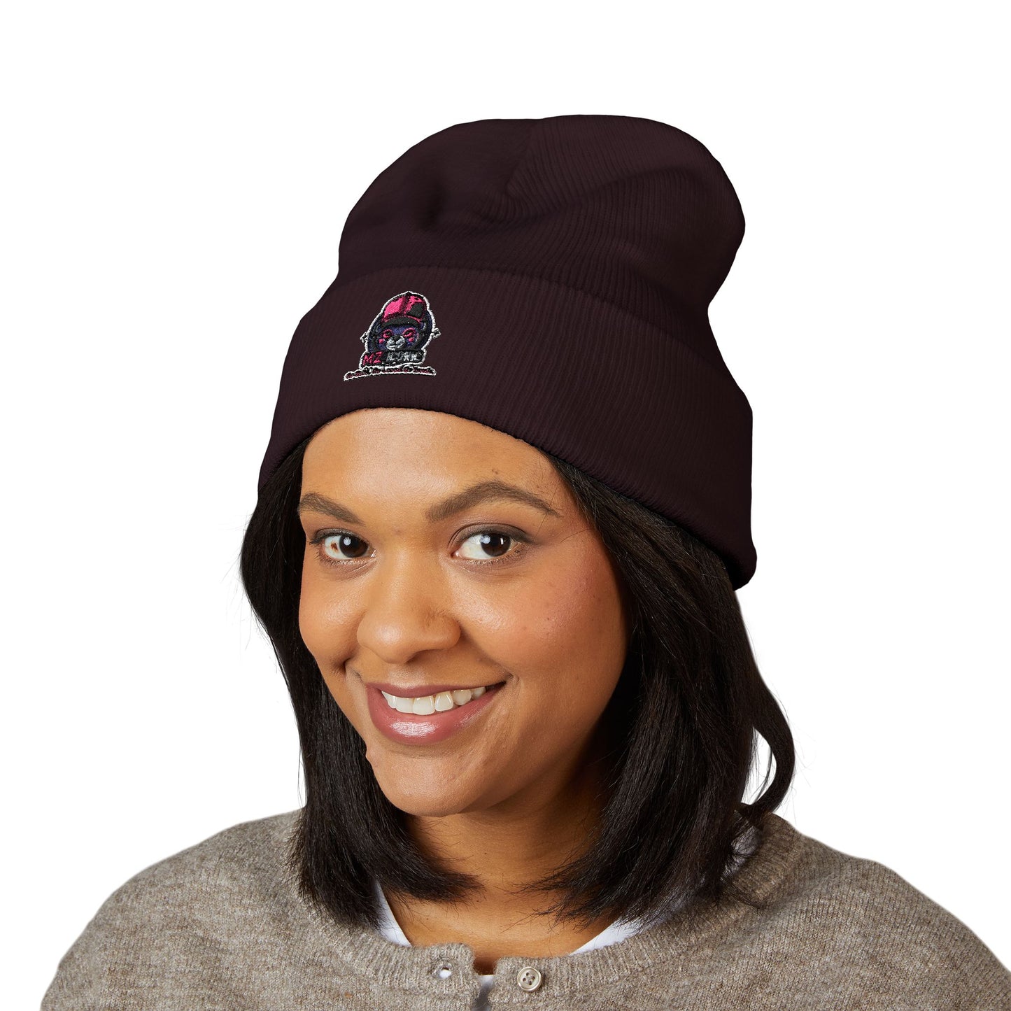 Skull & Roses Embroidered Beanie — Classic Cuffed Winter Hat