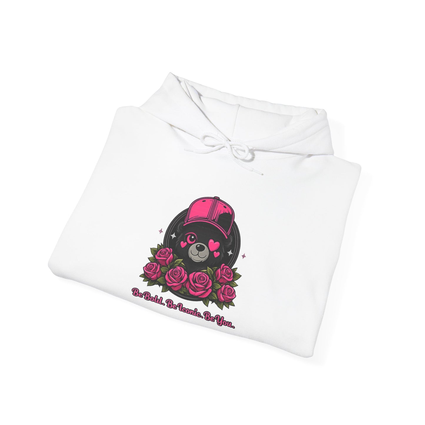 Hoodie — Cute Bear with Helmet & Roses “Ride Bold, Be Kind” Graphic