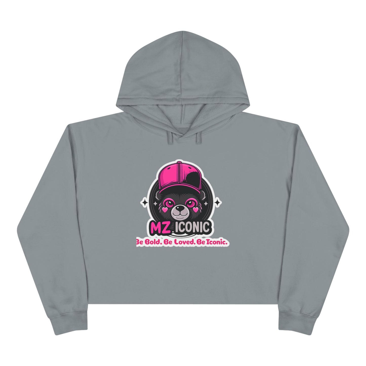 Crop Hoodie — "MZ Iconic" Cute Pink Bear Graphic Cropped Hoodie