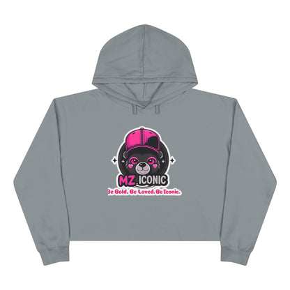 Crop Hoodie — "MZ Iconic" Cute Pink Bear Graphic Cropped Hoodie