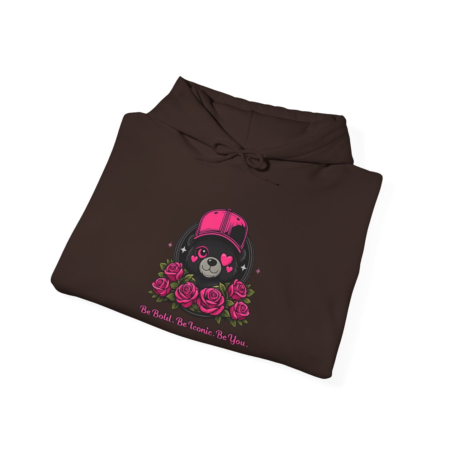 Hoodie — Cute Bear with Helmet & Roses “Ride Bold, Be Kind” Graphic