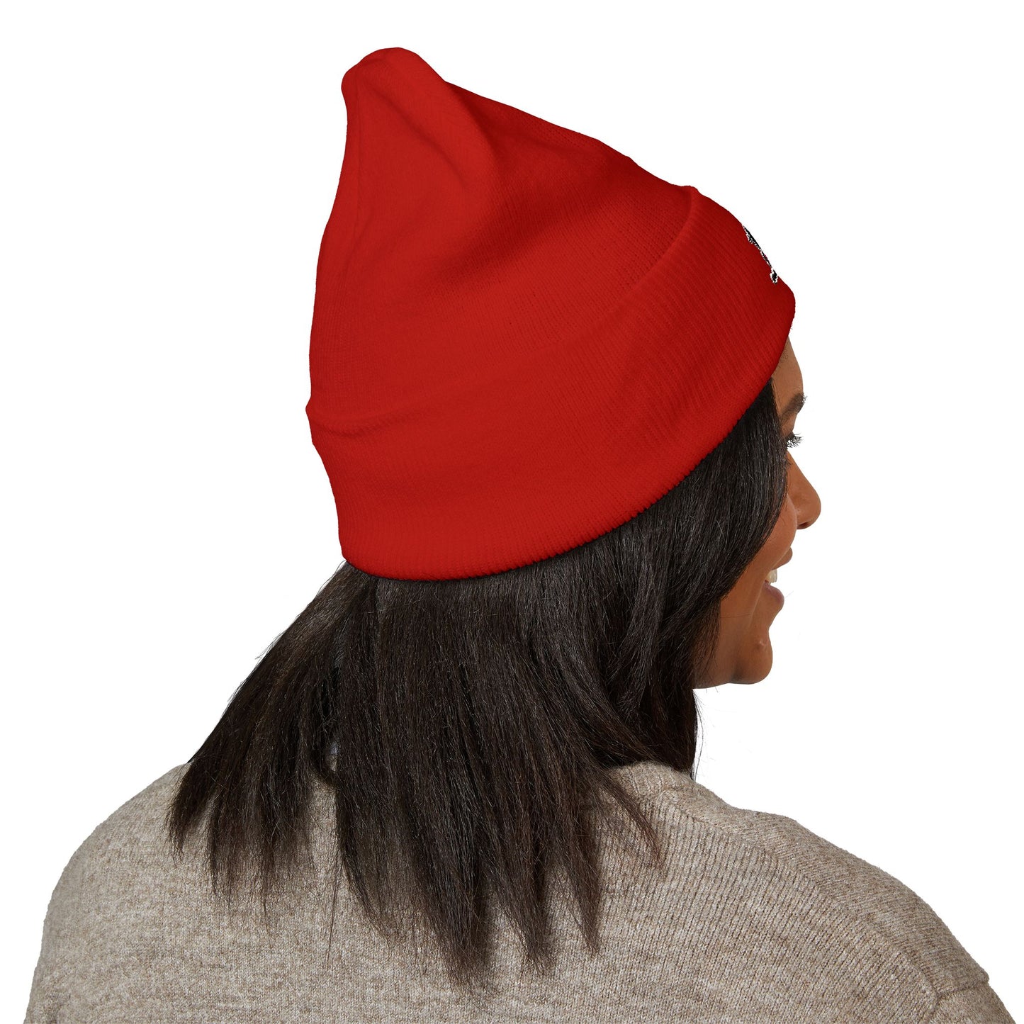 Skull & Roses Embroidered Beanie — Classic Cuffed Winter Hat