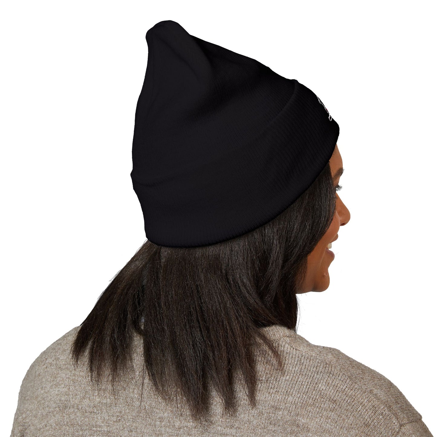 Skull & Roses Embroidered Beanie — Classic Cuffed Winter Hat
