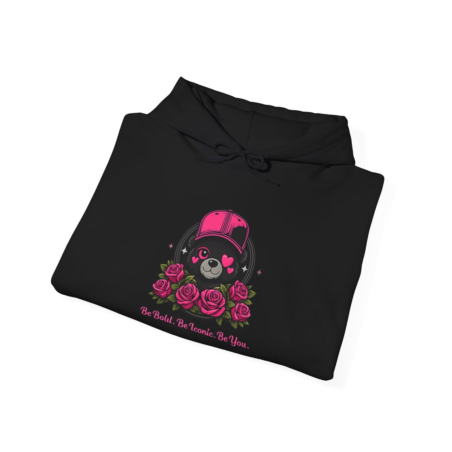 Hoodie — Cute Bear with Helmet & Roses “Ride Bold, Be Kind” Graphic
