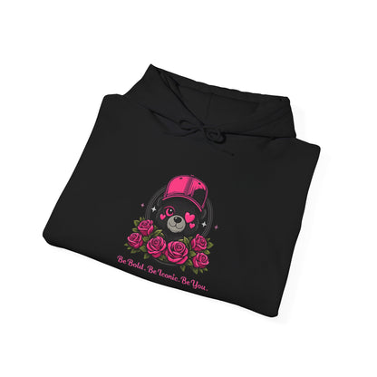 Hoodie — Cute Bear with Helmet & Roses “Ride Bold, Be Kind” Graphic