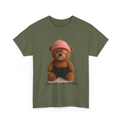 Trendy Graphic Tee: Cute Bear & Bold Text Design