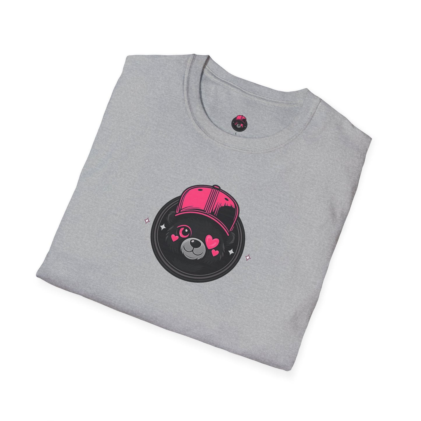 Cute Bear Face T-Shirt — Pink Cap Graphic Tee