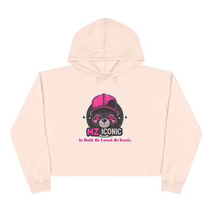 Crop Hoodie — "MZ Iconic" Cute Pink Bear Graphic Cropped Hoodie