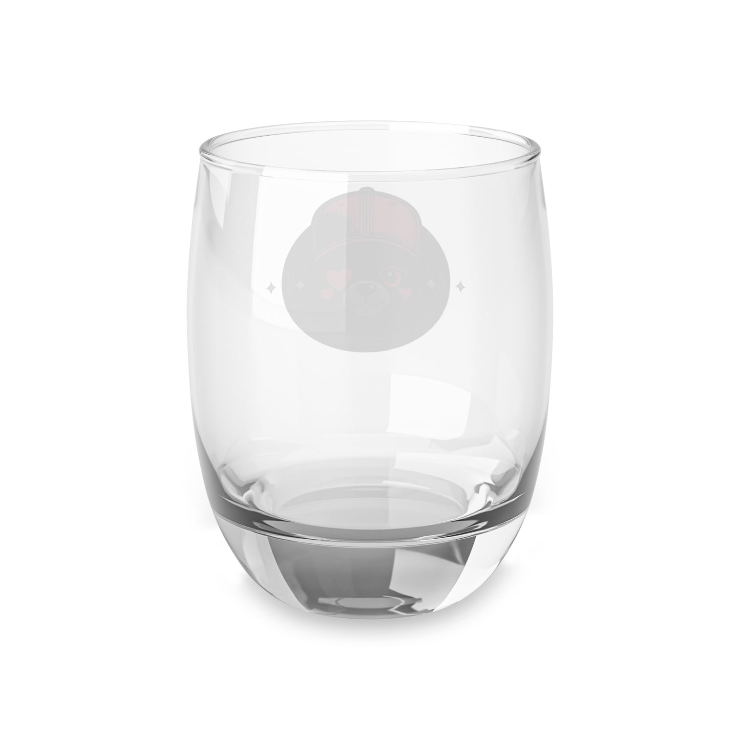 Cute Bear Face Whiskey Glass — Pink Cap & Heart Eye Stemless Rocks Glass
