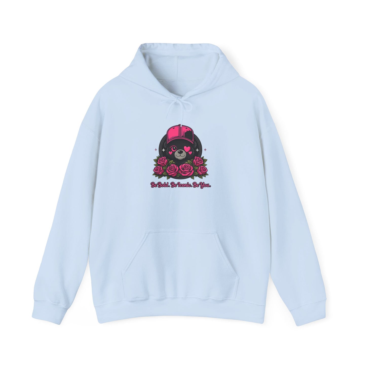 Hoodie — Cute Bear with Helmet & Roses “Ride Bold, Be Kind” Graphic
