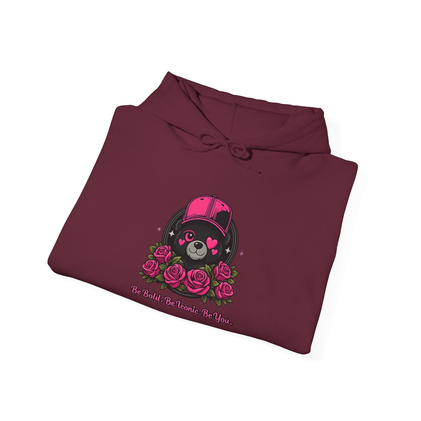 Hoodie — Cute Bear with Helmet & Roses “Ride Bold, Be Kind” Graphic