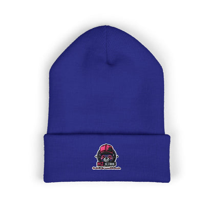 Skull & Roses Embroidered Beanie — Classic Cuffed Winter Hat