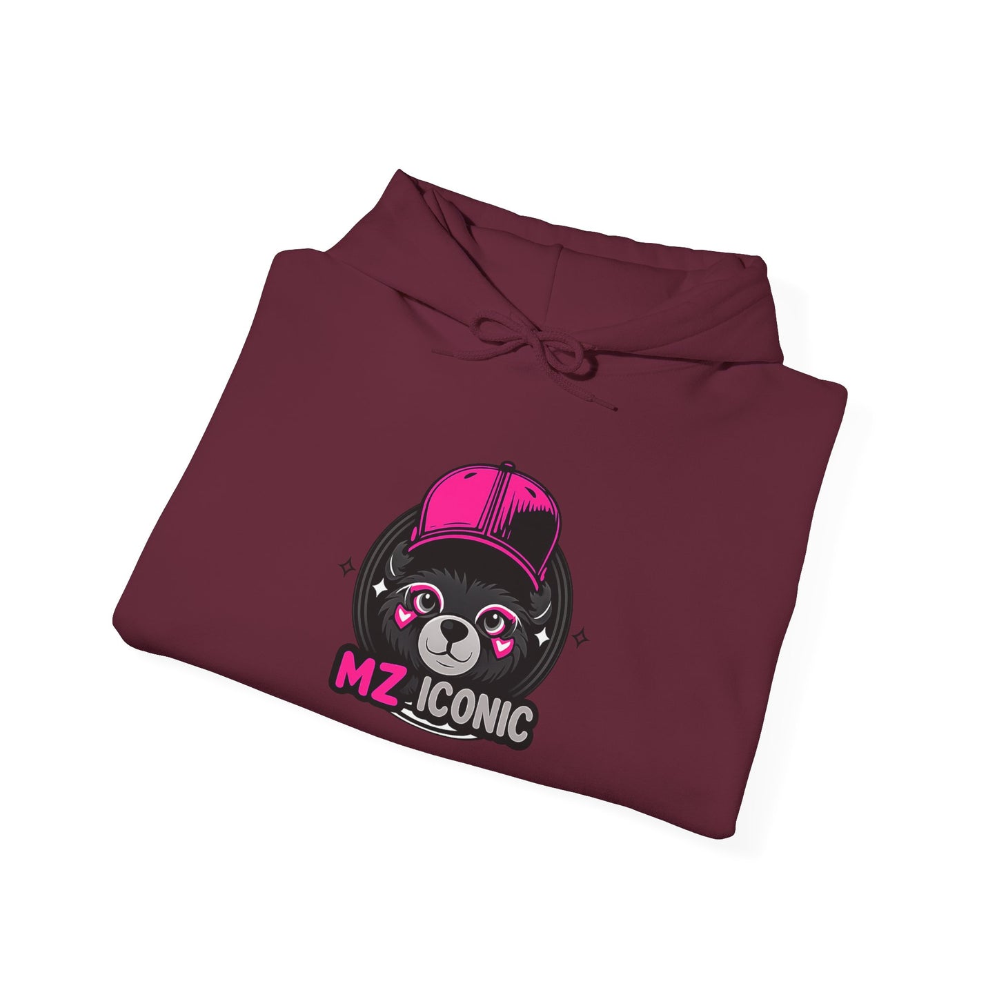 Iconic Bear Hoodie – "MZ_ICONIC" Cute Pink Helmet Graphic