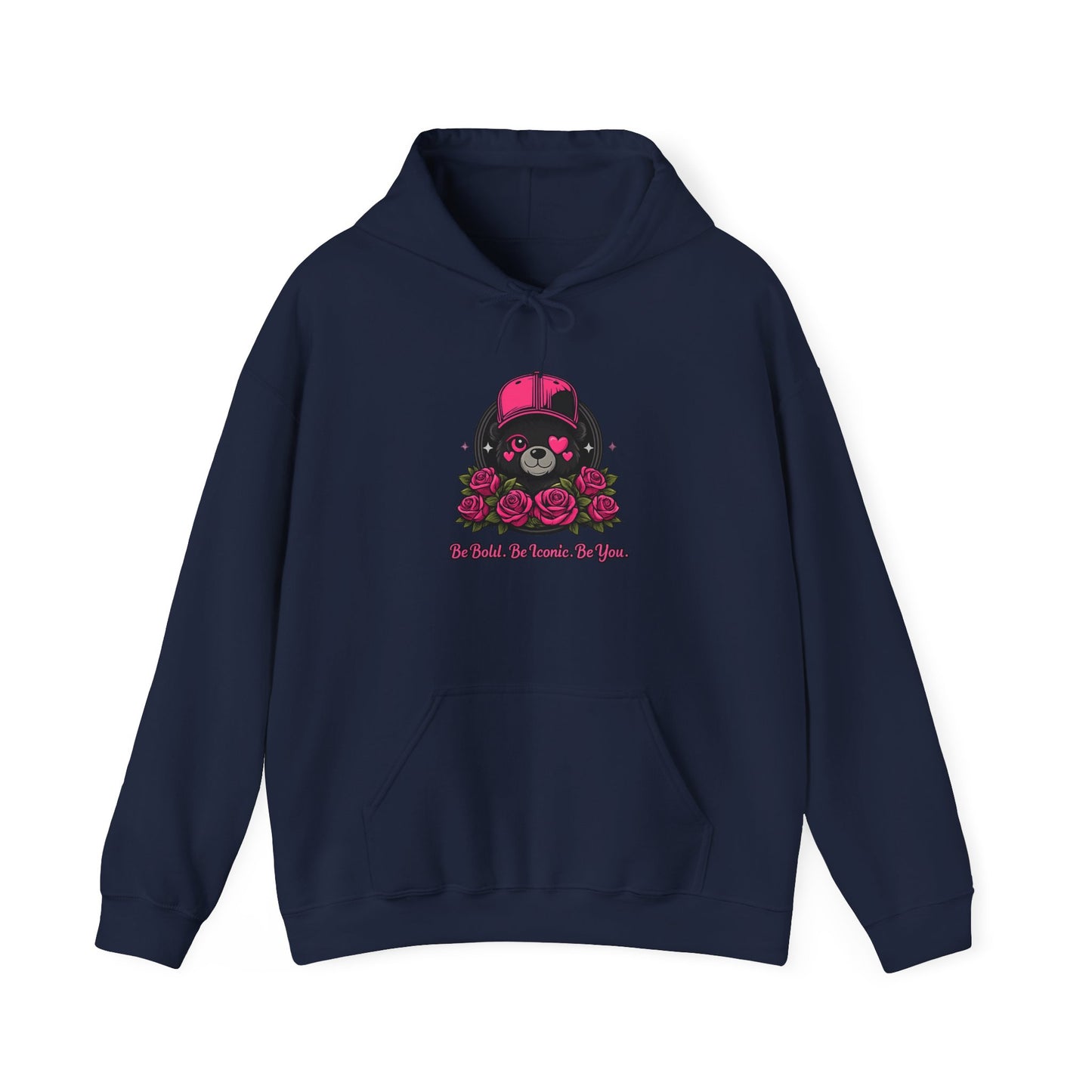 Hoodie — Cute Bear with Helmet & Roses “Ride Bold, Be Kind” Graphic