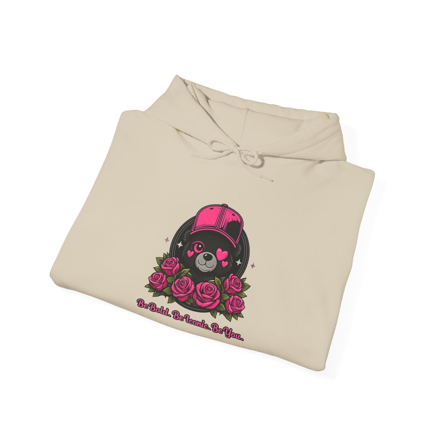 Hoodie — Cute Bear with Helmet & Roses “Ride Bold, Be Kind” Graphic