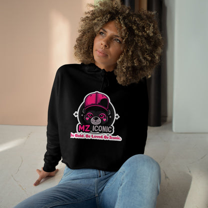 Crop Hoodie — "MZ Iconic" Cute Pink Bear Graphic Cropped Hoodie
