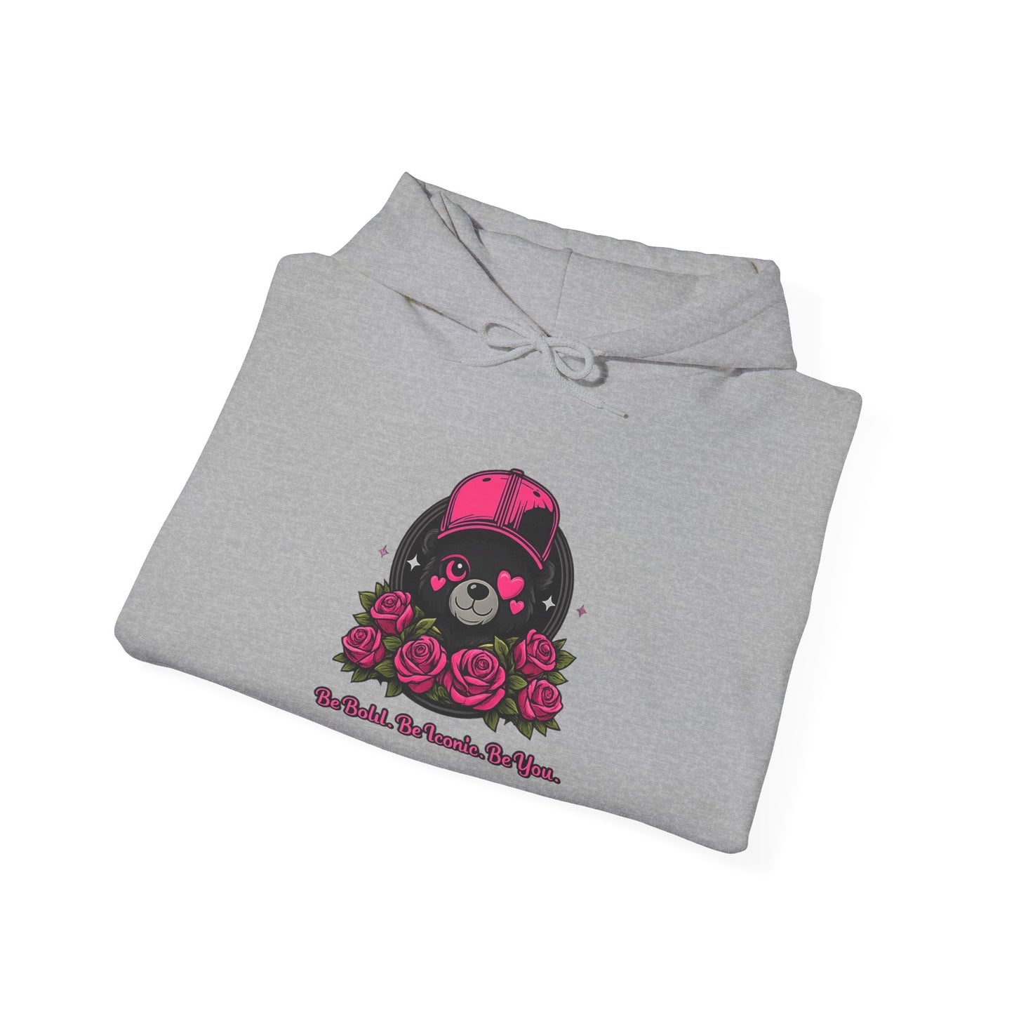 Hoodie — Cute Bear with Helmet & Roses “Ride Bold, Be Kind” Graphic