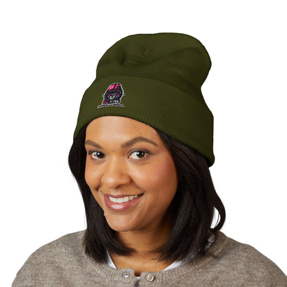 Skull & Roses Embroidered Beanie — Classic Cuffed Winter Hat