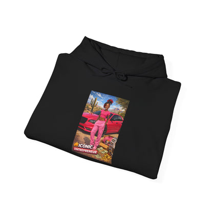 Retro Luxury Hoodie — Pink Sports Car Poster Graphic