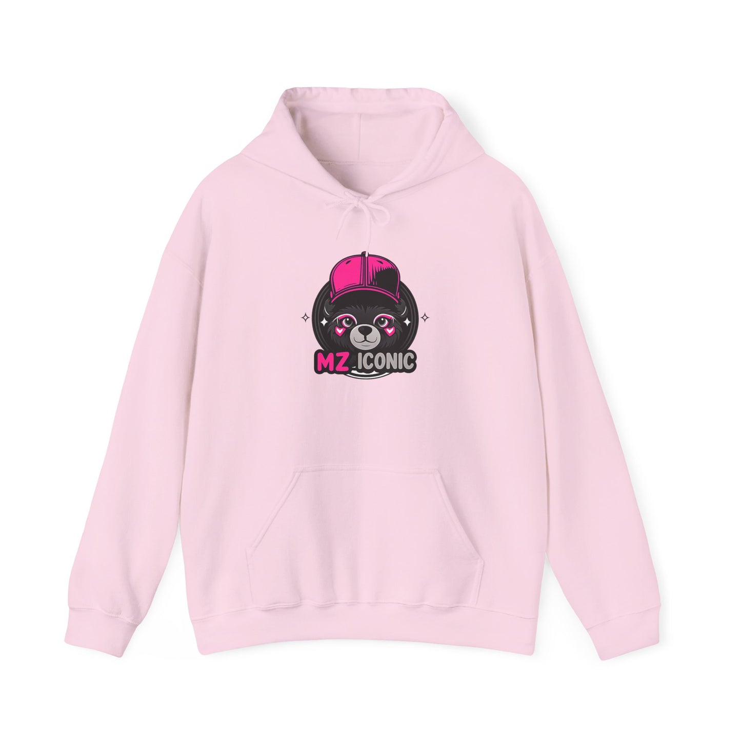 Iconic Bear Hoodie – "MZ_ICONIC" Cute Pink Helmet Graphic