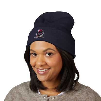 Skull & Roses Embroidered Beanie — Classic Cuffed Winter Hat