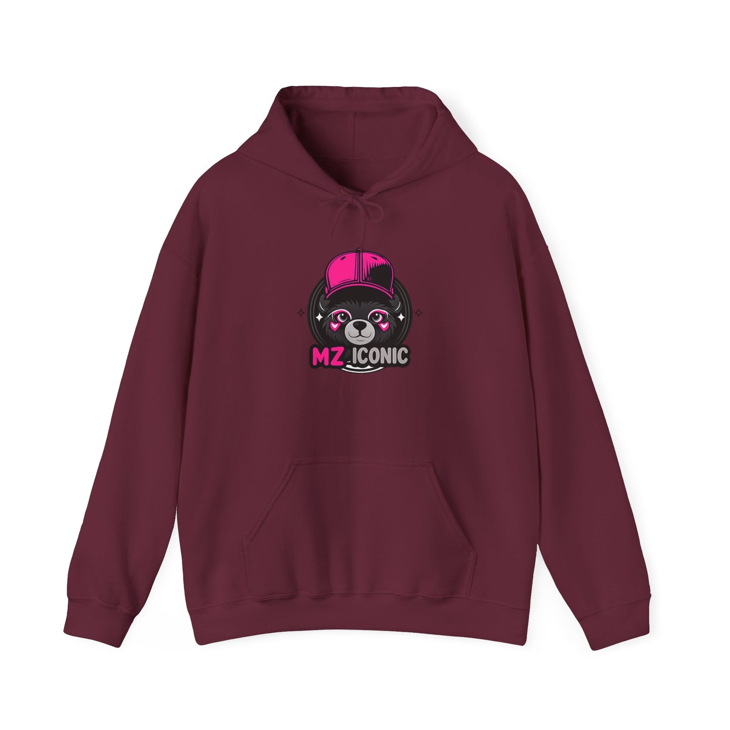 Iconic Bear Hoodie – "MZ_ICONIC" Cute Pink Helmet Graphic