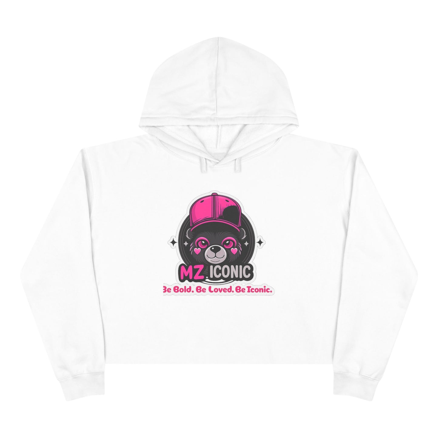 Crop Hoodie — "MZ Iconic" Cute Pink Bear Graphic Cropped Hoodie