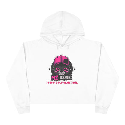 Crop Hoodie — "MZ Iconic" Cute Pink Bear Graphic Cropped Hoodie