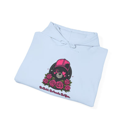 Hoodie — Cute Bear with Helmet & Roses “Ride Bold, Be Kind” Graphic