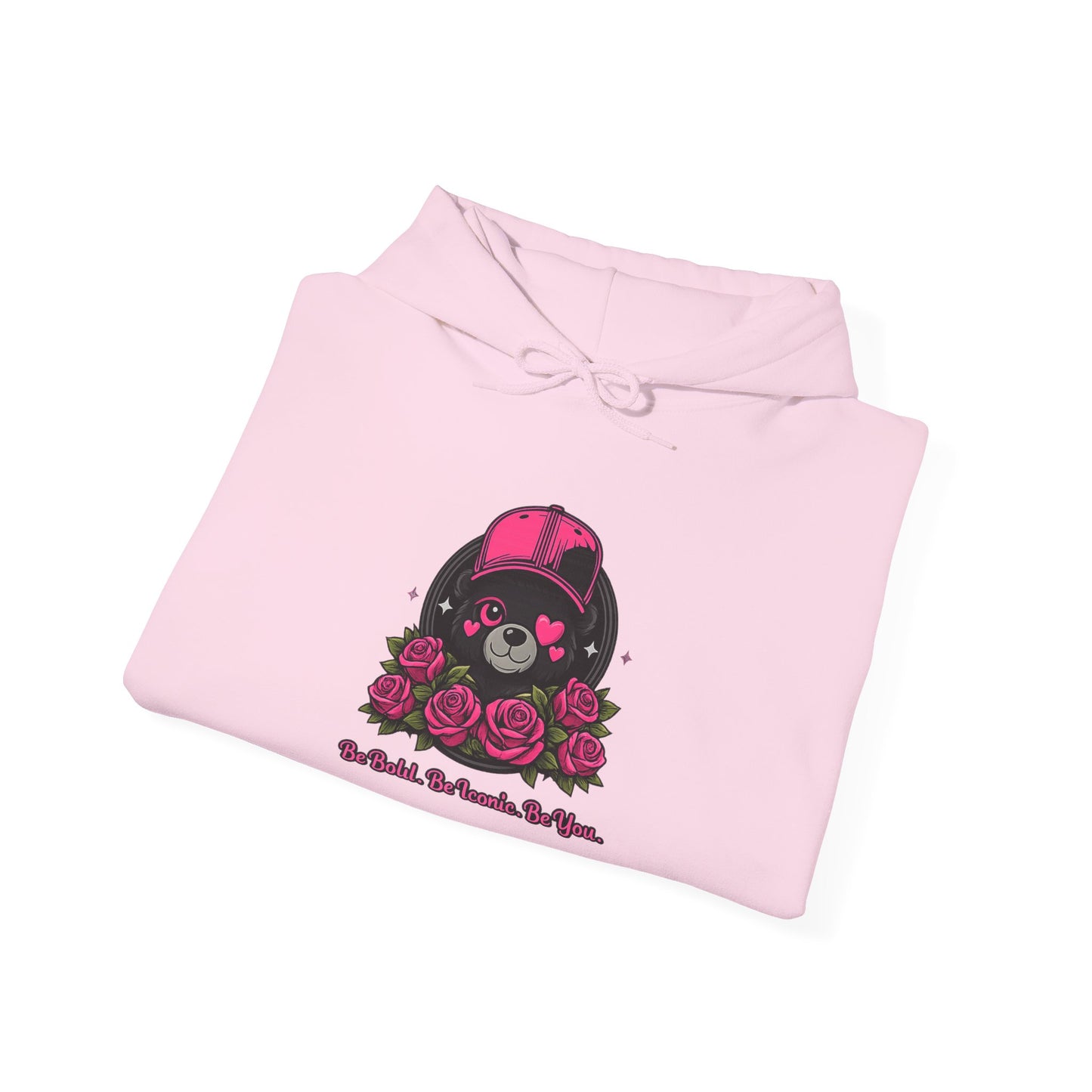 Hoodie — Cute Bear with Helmet & Roses “Ride Bold, Be Kind” Graphic
