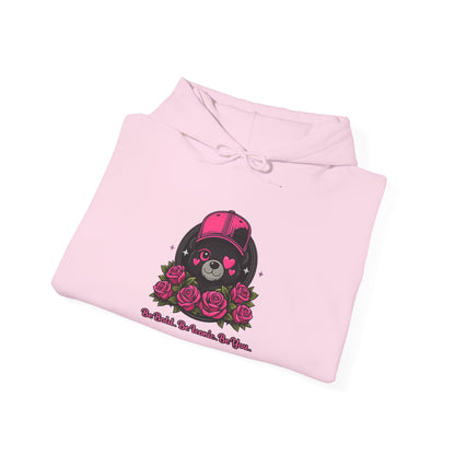 Hoodie — Cute Bear with Helmet & Roses “Ride Bold, Be Kind” Graphic