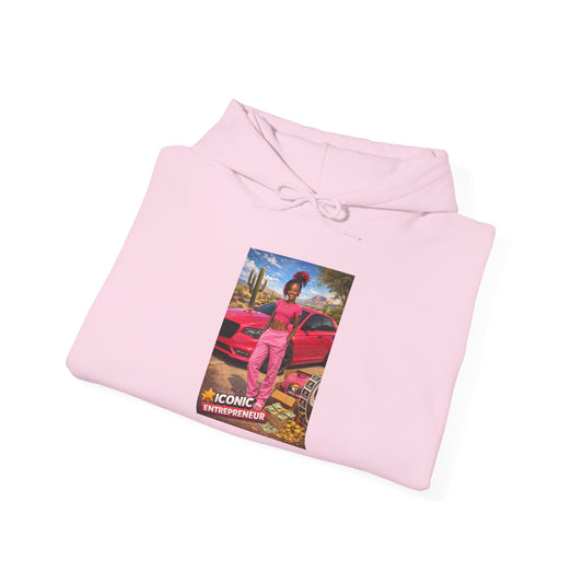 Retro Luxury Hoodie — Pink Sports Car Poster Graphic