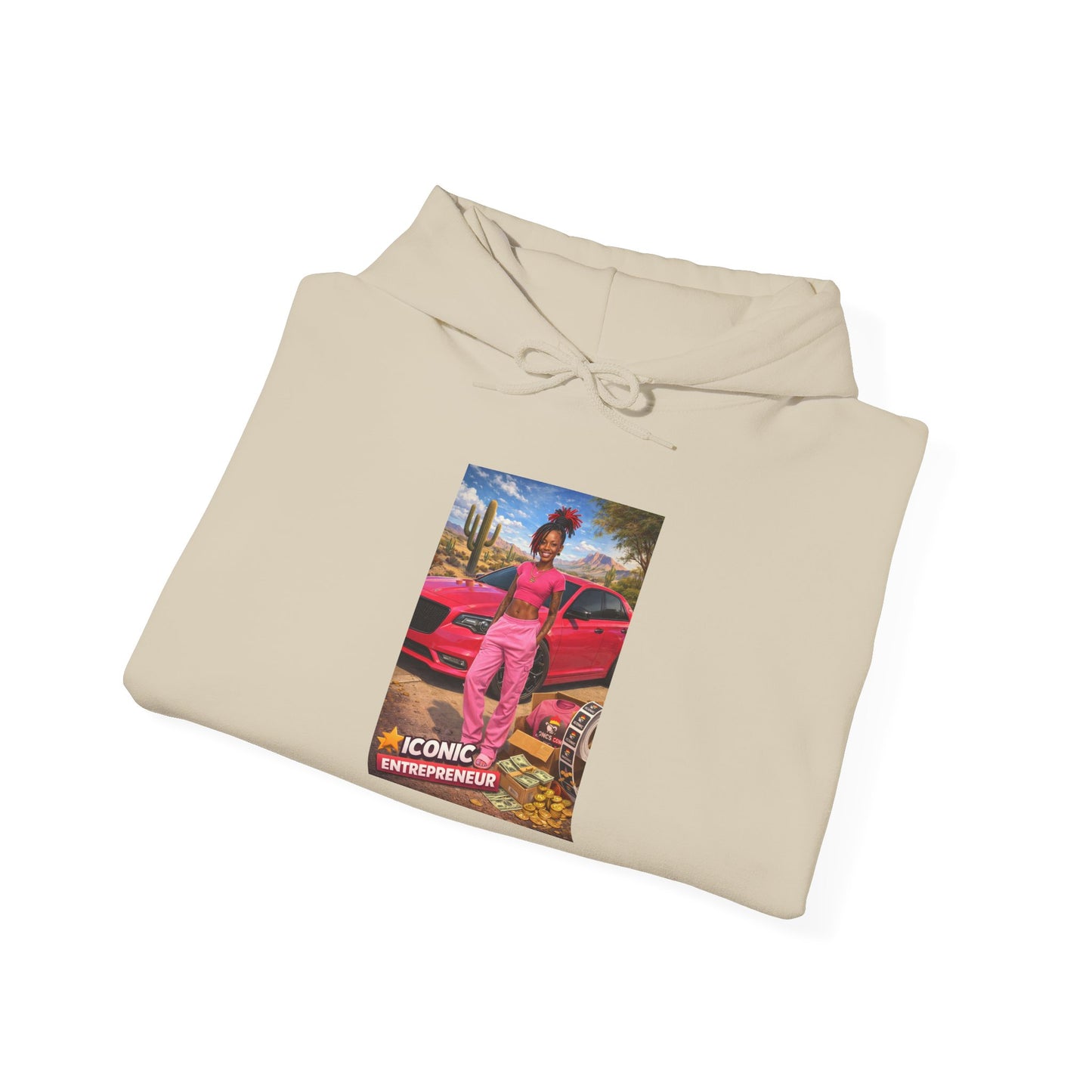 Retro Luxury Hoodie — Pink Sports Car Poster Graphic