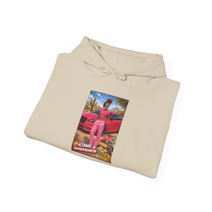 Retro Luxury Hoodie — Pink Sports Car Poster Graphic